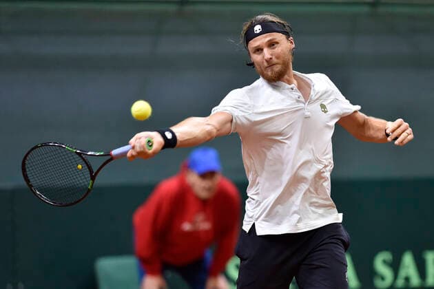 Slovak Davis Cup team player Jozef Kovalik in action during the Davis Cup qualifier Czech Republic vs. Slovakia in Bratislava, Slovakia, March 6, 2020. (CTKxPhoto VaclavxSalek) CTKPhotoP202003060799201 sal 03