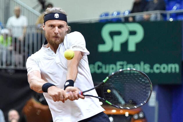 Slovak Davis Cup team player Jozef Kovalik in action during the Davis Cup qualifier Czech Republic vs. Slovakia in Bratislava, Slovakia, March 6, 2020. (CTKxPhoto VaclavxSalek) CTKPhotoP202003060814401 sal 14