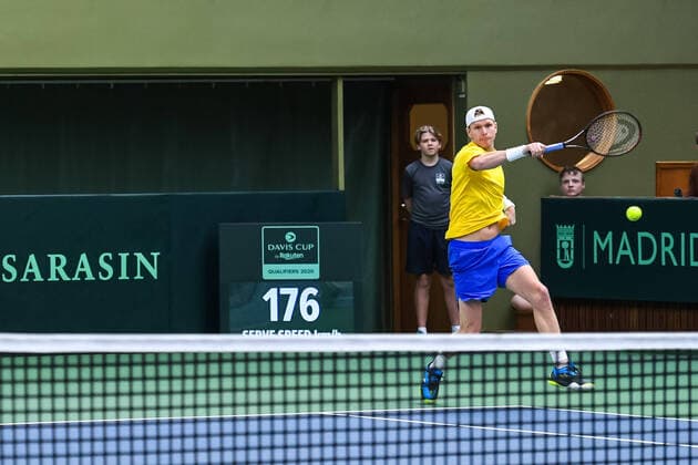 2020307 Markus Eriksson of Sweden during a Davis Cup qualification tennis match between Sweden and Chile on March 7, 2020 in Stockholm,  Copyright: ERIKxSIMANDER BB200307BB220