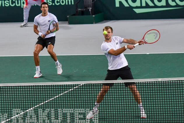 07 03 2020, GER, Davis Cup, Germany vs Belarus 07 03 2020, GER, Davis Cup, Germany vs Belarus , CASTELLO Düsseldorf, Duesseldorf in the picture picture shows Andreas Mies GER Kevin Krawietz GER pep Mauelshagen pep00321