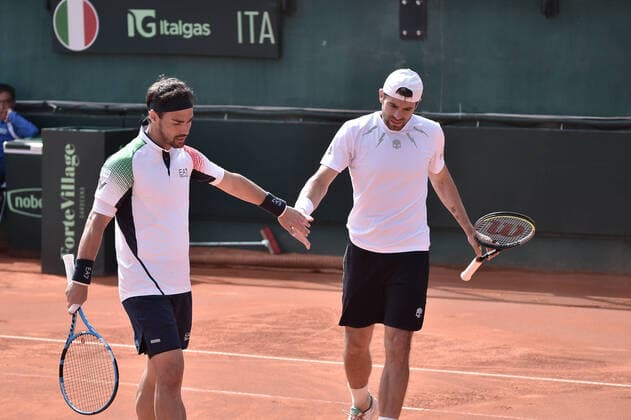 Photo LaPresse Tocco Alessandro March 7, 2020 Cagliari - Italy TennisDavis Cup - Italy vs South Korea Simone Bolelli Fabio Fognini(ITA) c. Ji Sung Nam Min-Kyu Song (KOR)In The pic Simone Bolelli Fabio Fognini(ITA)  Copyright: xToccoxAlessandrox LaPressex