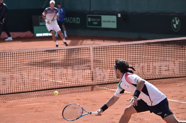 Tennis, Davis Cup, Italien - Südkorea Photo LaPresse Tocco Alessandro March 7, 2020 Cagliari - Italy TennisDavis Cup - Italy vs South Korea Simone Bolelli Fabio Fognini(ITA) c. Ji Sung Nam Min-Kyu Song (KOR)In The pic abio Fognini(ITA)  Copyright: xToccoxAlessandrox LaPressex