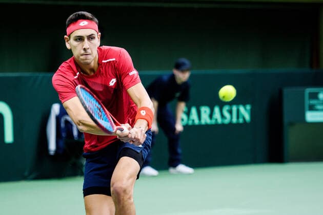 200307 Alejandro Tabilo of Chile during a Davis Cup qualification tennis match between Sweden and Chile on March 7, 2020 in Stockholm,  Copyright: ERIKxSIMANDER BB200307BB494