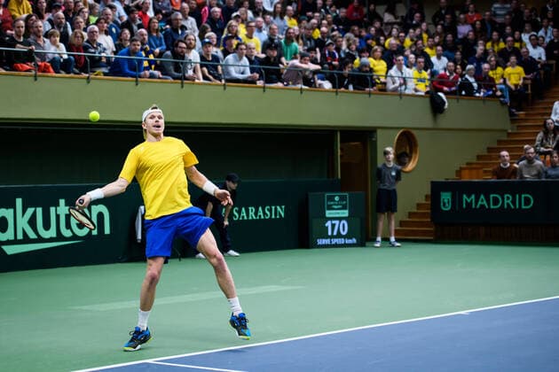 200307 Markus Eriksson of Sweden during a Davis Cup qualification tennis match between Sweden and Chile on March 7, 2020 in Stockholm,  Copyright: ERIKxSIMANDER BB200307BB553