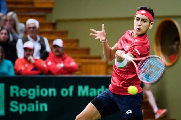 200307 Alejandro Tabilo of Chile during a Davis Cup qualification tennis match between Sweden and Chile on March 7, 2020 in Stockholm,  Copyright: ERIKxSIMANDER BB200307BB872
