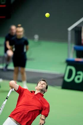 Single between Frederik Loechte Nielsen and Ignacio Garcia Denmark meets Puerto Rico in Davis Cup in Holbaek Sportsby, Saturday, March 7, 2020, Holbaek Denmark,  Copyright: ClausxBechx cop103 spdk20200307-155641-L