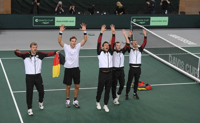 Davis Cup Qualifiers 2020 Germany Belarus Day2 4 Match Winning German Team Jean Lennard Struff , GER Philipp Kohlschreiber , GER Dominik Koepfer, GER Kevin Krawietz , GER Andreas Mies , GER Team Captain Michael Kohlmann