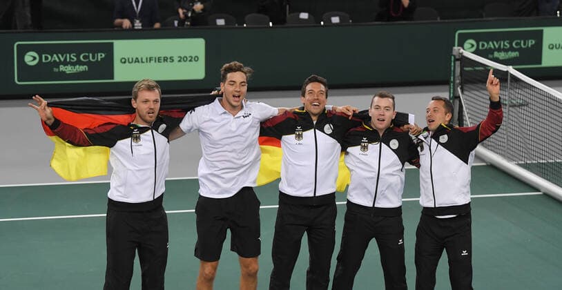 Davis Cup Qualifiers 2020 Germany Belarus Day2 4 Match Winning German Team Jean Lennard Struff , GER Philipp Kohlschreiber , GER Dominik Koepfer, GER Kevin Krawietz , GER Andreas Mies , GER Team Captain Michael Kohlmann