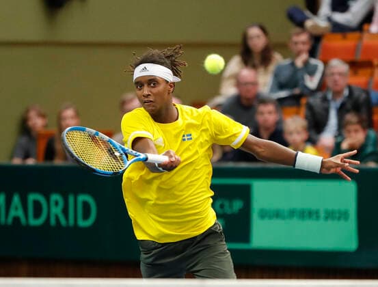 Sweden s Mikael Ymer returns to Chile s Alejandro Tabilo during the Davis Cup qualifier between Sweden and Chile in the Royal Tennis Hall in Stockholm, Sweden on March 7, 2020 Photo Christine Olsson TT Stockholm Sweden x10430x,  Copyright: xChristinexOlsson TTx DAVIS CUP SWEDEN-CHILE
