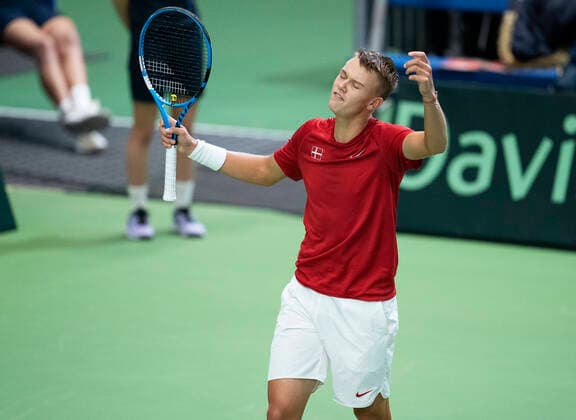 Single between Holger Rune and Quinton Vega Denmark meets Puerto Rico in Davis Cup in Holbaek Sportsby, Saturday, March 7, 2020, Holbaek Denmark,  Copyright: ClausxBechx cop103 spdk20200307-163725-L