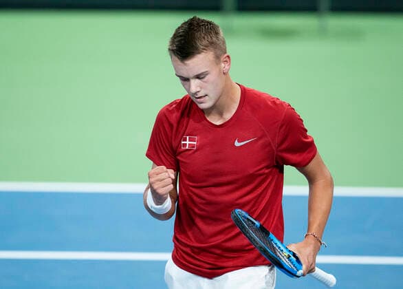 Single between Holger Rune and Quinton Vega Denmark meets Puerto Rico in Davis Cup in Holbaek Sportsby, Saturday, March 7, 2020, Holbaek Denmark,  Copyright: ClausxBechx cop103 spdk20200307-163731-L