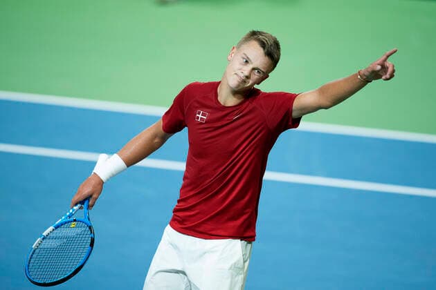 Single between Holger Rune and Quinton Vega Denmark meets Puerto Rico in Davis Cup in Holbaek Sportsby, Saturday, March 7, 2020, Holbaek Denmark,  Copyright: ClausxBechx cop103 spdk20200307-163742-L