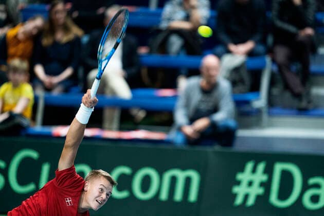 Single between Holger Rune and Quinton Vega Denmark meets Puerto Rico in Davis Cup in Holbaek Sportsby, Saturday, March 7, 2020, Holbaek Denmark,  Copyright: ClausxBechx cop103 spdk20200307-164451-L