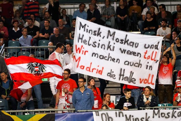 TENNIS - Davis Cup, AUT vs URU PREMSTAETTEN,AUSTRIA,07.MAR.20 - TENNIS - ITF Davis Cup, Austria vs Uruguay. Image shows the fans with sign. GEPAxpictures xMaticxKlansek
