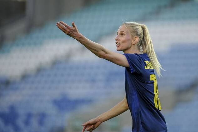 FARO, PORTUGAL. MAR 6th: Swedish Sofia Jakobsson (10) pictured during the female football game between the national teams of Germany and Sweden on the first matchday of the Algarve Cup 2020 , a prestigious friendly womensoccer tournament in Portugal Stijn Audooren SPP_Sportpix Germany v Sweden, Algarve Cup, Soccer, Estadio Algarve, Portugal, Mar 6th 2020. 