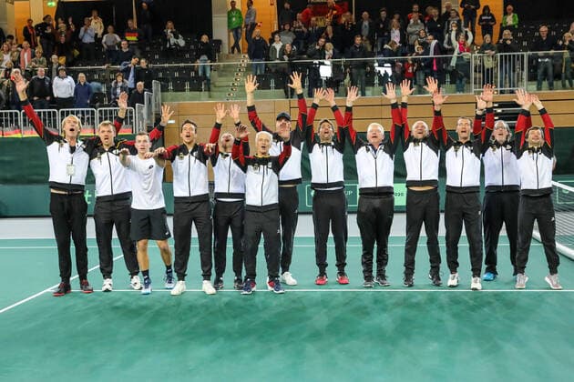 We are going to Madrid The German Men in Cheers, Davis Cup Qualification 2020 Germany vs. Belarus, Düsseldorf, 07 03 2020,