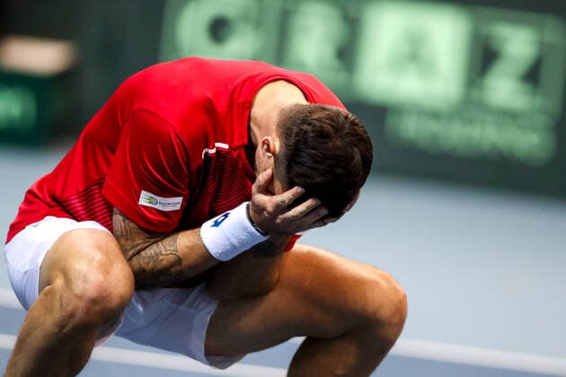 TENNIS - Davis Cup, AUT vs URU PREMSTAETTEN,AUSTRIA,07.MAR.20 - TENNIS - ITF Davis Cup, Austria vs Uruguay. Image shows the rejoicing of Dennis Novak (AUT). GEPAxpictures xMaticxKlansek
