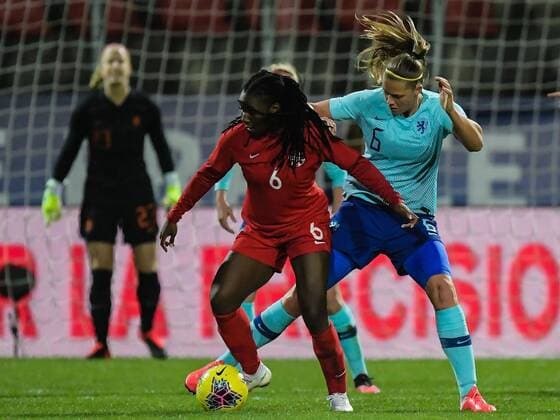 (L-R) Deanne Rose of Canada women, Anouk Dekker of Netherlands women during the women s International Friendly, Länderspiel, Nationalmannschaft Tournoi de France match between Canada and The Netherlands at Stade de l Epopeeon March 07, 2020 in Calais, France International Friendly 2019 2020 xVIxANPxSportx xGerritxvanxKeulenxIVx 407876927