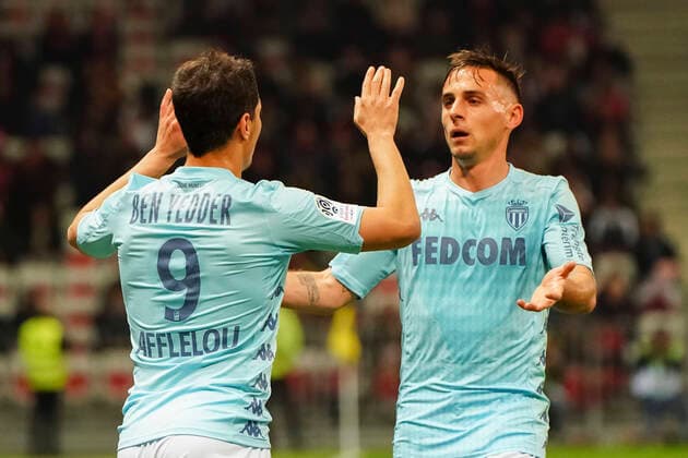 Joie - Wissam Ben Yedder (AS Monaco) - Ruben Aguilar (AS Monaco) FOOTBALL : OGC Nice vs AS Monaco - Ligue 1 Conforama - Nice - 07 03 2020 NorbertScanella PanoramiC 