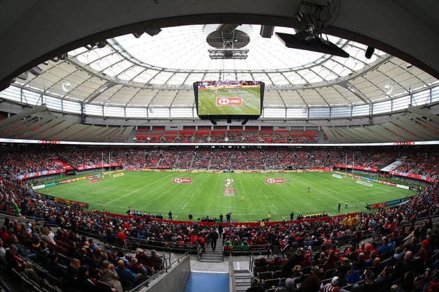 VANCOUVER, BC - MARCH 07: Australia play Samoa during their group match on day 1 of the Canada Rugby Sevens competition at BC Place Stadium on March 7, 2020 in Vancouver, British Columbia, Canada. (Photo by Devin Manky Icon Sportswire) RUGBY: MAR 07 Canada Sevens Icon2003070443