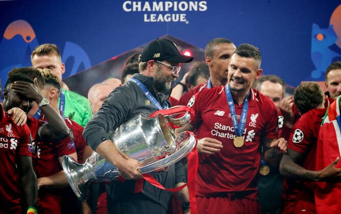 UEFA Champions League Final 2019 Tottenham Hotspurs FC Liverpool Spain, Madrid, 01 06 2019, Football, UEFA Champions League, Season 2018 2019, Final in Madrid, Tottenham Hotspurs FC Liverpool 0 2 Jürgen Klopp Coach FC Liverpool after winning the CL with the cup trophy, DFL DFB REGULATIONS PROHIBIT ANY USE OF PHOTOGRAPHS AS IMAGE SEQUENCES AND OR QUASI VIDEO