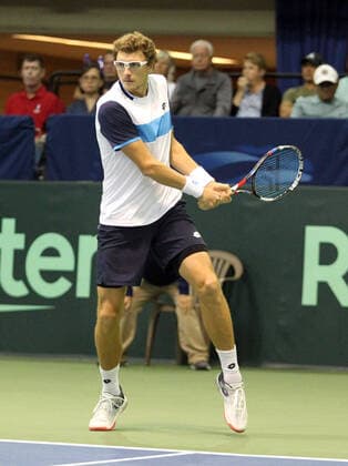 March 7, 2020 - Denis Istomin (UZB) returns volley during a Davis Cup by Rakuten Qualifier doubles match between Sanjar Fayziev (UZB) Denis Istomin (UZB) and Bob Bryan (USA) Mike Bryan (USA) at the Neal Blaisdell Center in Honolulu, HI - CSM Honolulu USA - ZUMAc04_ 20200307_zaf_c04_252 Copyright: xMichaelxSullivanx