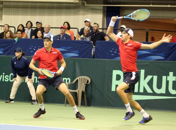 March 7, 2020 - The Bryans during a Davis Cup by Rakuten Qualifier doubles match between Sanjar Fayziev (UZB) Denis Istomin (UZB) and Bob Bryan (USA) Mike Bryan (USA) at the Neal Blaisdell Center in Honolulu, HI - CSM Honolulu USA - ZUMAc04_ 20200307_zaf_c04_255 Copyright: xMichaelxSullivanx