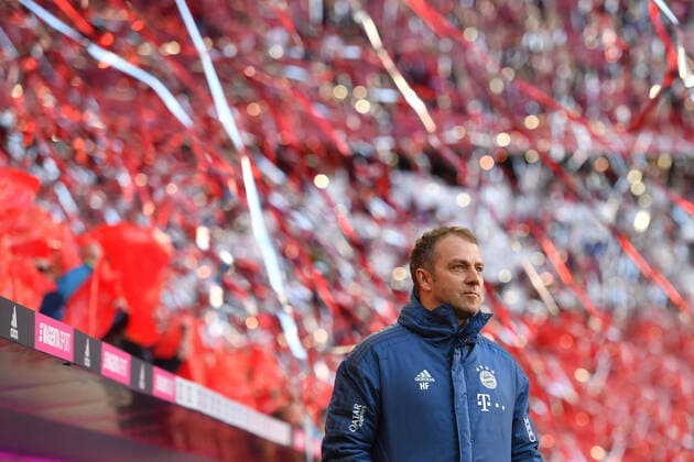 Hans Dieter Flick Hansi, Coach Bayern Muenchen, standing in the red silver rain of confetti, single picture, cut single motif, half figure, half figure football 1 Bundesliga, 25 matchday, matchday 25, FC Bayern Muenchen M FC Augsburg A 2 0, on 08 03.03.2020 in Munich A L L I A N Z A R E N A, DFL REGULATIONS PROHIBIT ANY USE OF PHOTOGRAPHS AS IMAGE SEQUENCES AND OR QUASI VIDEO
