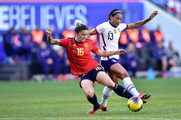 March 8, 2020, Harrison, New Jersey, USA: Spain women s national team, Nationalteam defender MAPI LEON (16) defends against USWNT forward LYNN WILLIAMS (13) during the SheBelives Cup match at Red Bull Arena in Harrison New Jersey USA defeats Spain 1 to 0 Harrison USA - ZUMAa301 20200308_zaf_a301_042 Copyright: xBrooksxVonxArxx