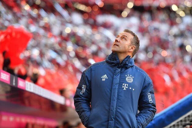 Hans Dieter Flick Hansi, Coach Bayern Muenchen, looking up, single picture, cut single motif, half figure, half figure football 1 Bundesliga, 25 matchday, matchday 25, FC Bayern Muenchen M FC Augsburg A 2 0, on 08 03 2020 in Munich A L L I A N Z A R E N A, DFL REGULATIONS PROHIBIT ANY USE OF PHOTOGRAPHS AS IMAGE SEQUENCES AND OR QUASI VIDEO