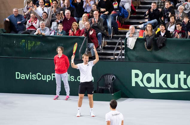 Kevin KRAWIETZ l GER and Andreas MIES GER animate the spectators Kevin KRAWIETZ GER Andreas MIES GER vs Ilya IWASCHKA Ilya IVASHKA, BLR Andrei WASSILEWSKI VASILEVSKI, BLR 6 4 7 6, on 07 03 2020 Tennis Davis Cup Qualification Round, Germany GER Belarus BLR , from 06 03 07 03 2020 in Duesseldorf Germany Â