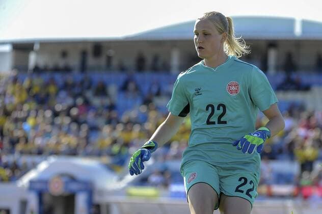 LAGOS, PORTUGAL: MAR 7TH Danish goalkeeper Kathrine Larsen (22) pictured during the female football game between the national teams of Sweden and Denmark on the second matchday of the Algarve Cup 2020 , a prestigious friendly womensoccer tournament in Portugal STIJN AUDOOREN SPP-Sportpix SWEDEN v DENMARK, SOCCER, ALGARVE CUP, PORTUGAL, MAR 7th 2020 