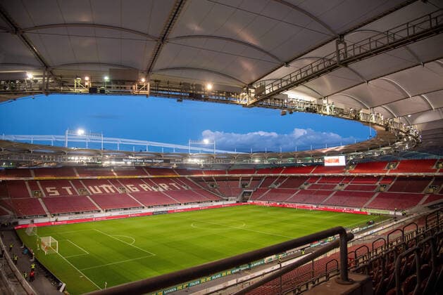 Today the Mercedes Benz Arena was empty only 2 hours before the start of the game, but that may change soon thanks to the corona virus Germany, Stuttgart, 09 03 2020, FuBa, 2 BuLi VfB Stuttgart vs. DSC Arminia Bielefeld, Mercedes Benz Arena DFL DFB REGULATIONS PROHIBIT ANY USE OF PHOTOGRAPHS AS IMAGE SEQUENCES AND OR QUASI VIDEO