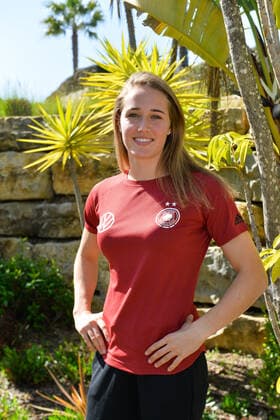 The German national player Sidney Lohmann Germany at the photo shoot in the garden of the Hotel Conrad Algarve Almancil, Portugal, 06 03 2020, 06 03 2020, Almancil, Football, Algarve Cup, photo shoot DFB Women , DFB DFL REGULATIONS PROHIBIT ANY USE OF PHOTOGRAPHS AS IMAGE SEQUENCES AND OR QUASI VIDEO xklx