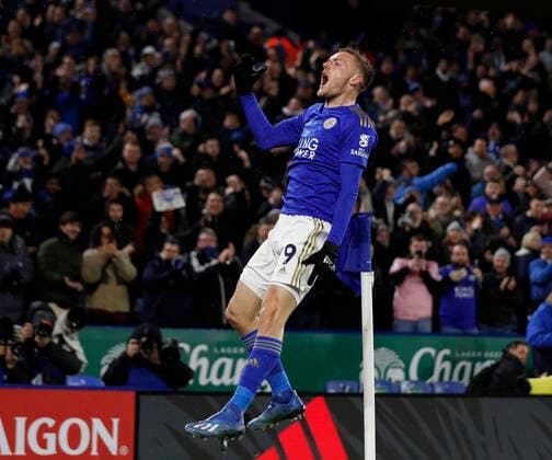 Bilder des Jahres 2020, Sport 03 März Sport Themen der Woche KW11 Jamie Vardy of Leicester City celebrates scoring their third goal his second during the Premier League match at the King Power Stadium, Leicester. Picture date: 9th March 2020. Picture credit should read: Darren Staples Sportimage EDITORIAL USE ONLY. No use with unauthorised audio, video, data, fixture lists, club league logos or live services. Online in-match use limited to 120 images, no video emulation. No use in betting, games or single club league player publications. SPI-0538-0042