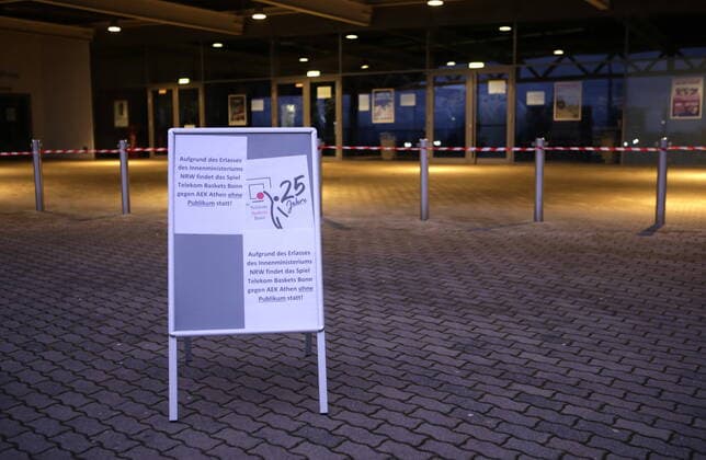 Telekom Baskets Bonn vs AEK Athens , Basketball Champions League game takes place without spectators because of coronavirus Photo Jörn Wolter MR:N