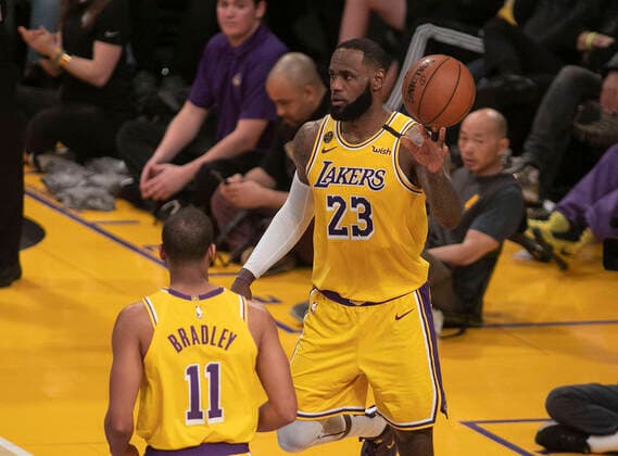 March 10, 2020, Los Angeles, California, USA: LeBron James 23 of the Los Angeles Lakers puts the ball in play during their NBA, Basketball Herren, USA game with the Brooklyn Nets on Tuesday March 10, 2020 at the Staples Center in Los Angeles, California. Lakers lose to Nets, 102-104. JAVIER ROJAS PI Los Angeles USA - ZUMAp124 20200310_zaa_p124_022 Copyright: xJavierxRojasx
