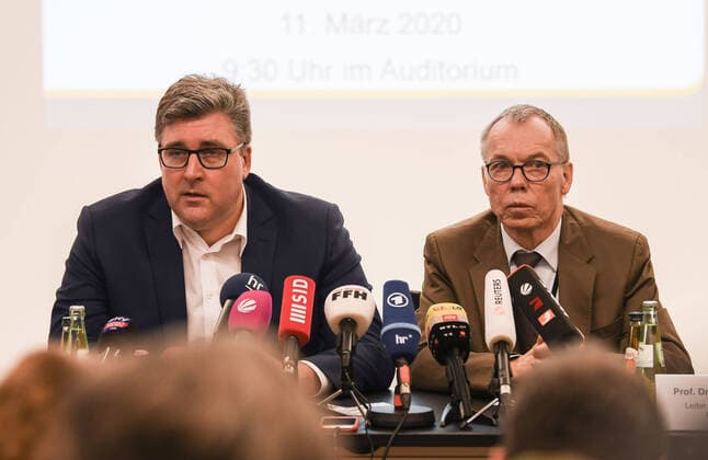11 03 2020, xmhx, Football Press Conference, Frankfurt Health Office for the EL match in Frankfurt emspor, l Axel Hellmann Member of the Board Eintracht Frankfurt AG , Prof Dr Rene Gottschalk Head of the Health Office Frankfurt am Main DFL DFB REGULATIONS PROHIBIT ANY USE OF PHOTOGRAPHS as IMAGE SEQUENCES and or QUASI VIDEO Frankfurt am Main