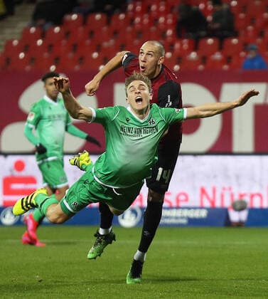 Football, 2 BL, 2 Bundesliga, Men, Germany, Season 2019 2020, 23 02 2020, 1 FC Nürnberg Hannover 96, v l action, duel, match scene, action, Hübers Timo, Hannover 96, Michael Frey, 1 FC Nürnberg,