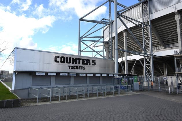 11 03 2020, Football GER, Season 2019 2020, 1 Bundesliga, 21 Matchday, Catch-up game, Borussia Moenchengladbach 1 FC Koeln, Borussia Park, Entrance South, Ticket Counter Moenchengladbach Nordrhein Westfalen Germany Team2