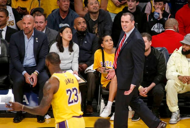 March 10, 2020, Los Angeles, California, U.S: Los Angeles Lakers head coach Frank Vogel reacts to a call during an NBA, Basketball Herren, USA basketball game between Los Angeles Lakers and Brooklyn Nets, Tuesday, March 10, 2020, in Los Angeles. Los Angeles U.S. - ZUMAc68_ 20200310_zaf_c68_003 Copyright: xRingoxChiux