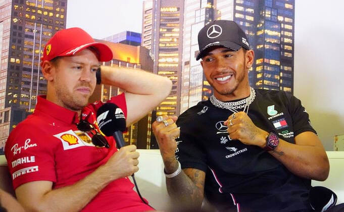 motor racing, Motorsport F1 GRAND PRIX, Sebastian Vettel of Germany and Ferrari and Lewis Hamilton of Great Britain and Mercedes GP during a press conference, PK, Pressekonferenz ahead of the Formula 1 Australian Grand Prix 2020 at the the Albert Park Circuit in Melbourne, Thursday, March 12, 2020. ( NO ARCHIVING, EDITORIAL USE ONLY, NO USE IN BOOKS WITHOUT CONSENT MELBOURNE VIC AUSTRALIA  Copyright: xSCOTTxBARBOURx 20200312001456131668