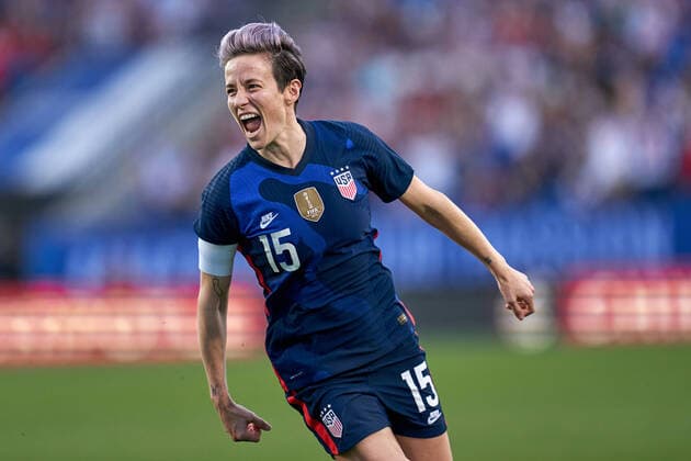 FRISCO, TX - MARCH 11: United States forward Megan Rapinoe (15) celebrates with teammates and fans after scoring a goal during the SheBelieves Cup match between United States and Japan on March 11, 2020, at Toyota Stadium in Frisco, TX. (Photo by Robin Alam Icon Sportswire) SOCCER: MAR 11 Women s SheBelieves Cup - USA v Japan Icon16403112003