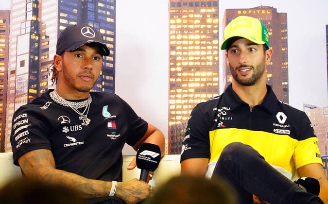 motor racing, Motorsport F1 GRAND PRIX, Lewis Hamilton of Great Britain and Mercedes GP and Daniel Ricciardo of Australia and Renault F1 during a press conference, PK, Pressekonferenz ahead of the Formula 1 Australian Grand Prix 2020 at the the Albert Park Circuit in Melbourne, Thursday, March 12, 2020. ( NO ARCHIVING, EDITORIAL USE ONLY, NO USE IN BOOKS WITHOUT CONSENT MELBOURNE VIC AUSTRALIA  Copyright: xSCOTTxBARBOURx 20200312001456132650