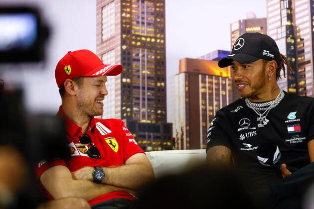 Motorsports: FIA Formula One World Championship, WM, Weltmeisterschaft 2020, Grand Prix of Australia, 5 Sebastian Vettel (GER, Scuderia Ferrari Mission Winnow), 44 Lewis Hamilton (GBR, Mercedes-AMG Petronas Formula One Team), Melbourne Australia