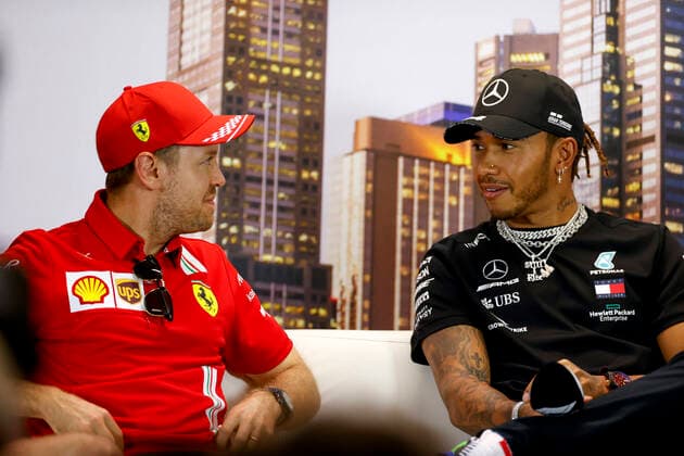Motorsports: FIA Formula One World Championship, WM, Weltmeisterschaft 2020, Grand Prix of Australia, 5 Sebastian Vettel (GER, Scuderia Ferrari Mission Winnow), 44 Lewis Hamilton (GBR, Mercedes-AMG Petronas Formula One Team), Melbourne Australia