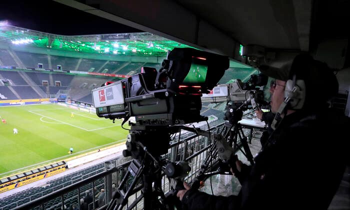 GHOSTLY GAME without spectators TV SKY DFL Football Bundesliga Season 2019 2020 Game Borussia Moenchengladbach 1 FC Koeln am11 03 2020 in Moenchengladbach DFL REGULATIONS PROHIBIT ANY USE OF PHOTOGRAPHS as IMAGE SEQUENCES and or QUASI VIDEO