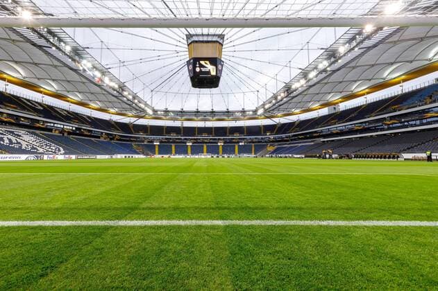 Frankfurt, Commerzbank Arena, 12.03.2020, Fußball - Euro League - Achtelfinale Eintracht Frankfurt - FC Basel 1893, Bild: Hintertoraufnahme mit Blick auf der leeren Fantribühne Frankfurt Commerzbank Arena Hessen Deutschland *** Frankfurt, Commerzbank Arena, 12 03 2020, Football Euro League Round of 16 Eintracht Frankfurt FC Basel 1893, picture Back gate photo with view of the empty fan stand Frankfurt Commerzbank Arena Hessen Germany