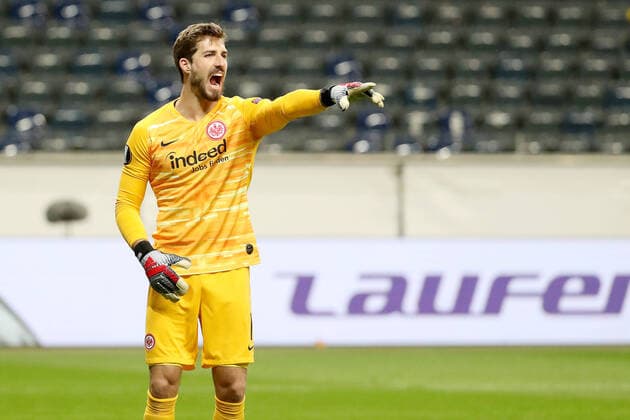 Football Europa League Eintracht Frankfurt FC Basel on 12 03 2020 in the Commerzbank Arena in Frankfurt Goalkeeper Kevin Trapp Frankfurt yells at the people in front of him MH