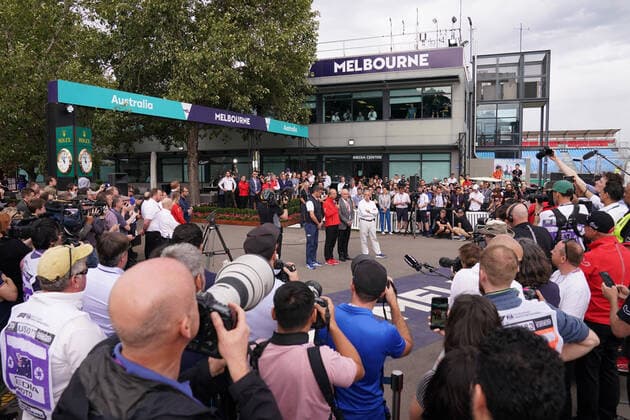 motor racing, Motorsport F1 GRAND PRIX, A general view is seen as Michael Masi of the FIA, Australian Grand Prix Corporation Chairman Paul Little, Australian Grand Prix Corporation CEO, Andrew Westacott and chief executive officer and executive chairman of the Formula One Group Chase Carey speak to media about the cancellation of the Formula 1 Australian Grand Prix 2020 at the the Albert Park Circuit in Melbourne, Friday, March 13, 2020. ( NO ARCHIVING, EDITORIAL USE ONLY, NO USE IN BOOKS WITHOUT CONSENT MELBOURNE VIC AUSTRALIA Copyright: xMICHAELxDODGEx 20200313001456332804